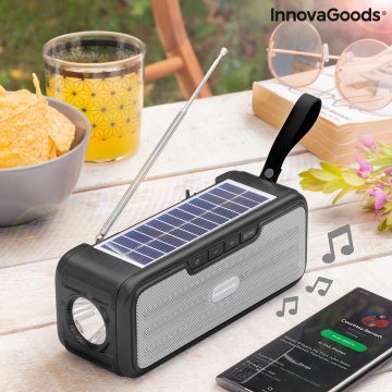 Vezeték nélküli hangszóró napelemes töltéssel és LED-es zseblámpával Sunker InnovaGoods
